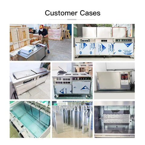 High Capacity 360L Ultrasonic Cleaner For Industrial Parts Removal shown in various customer cases and setups.