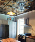 PVC Ceiling Tile 2x2 Lay-In Or Glue-Up With Antique Copper Finish in modern kitchen, Lightweight and DIY Friendly.