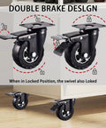 4 Inch Heavy Duty Caster Wheels Set Of 4 With Locking, Silent 360 Degree Swivel, elastic rubber, double brake design
