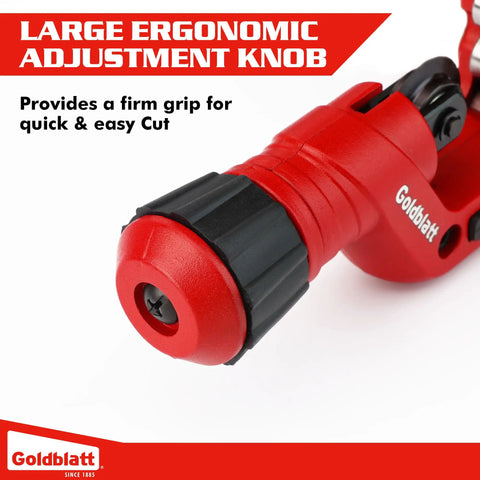 Close-up of No Nonsense CSST Tubing And Copper Pipe Cutter with large ergonomic adjustment knob for easy grip and quick cuts.