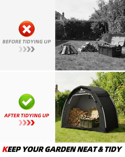 Before and after using Portable Bike Storage Shed Tent For Outdoor Use Fits 1 To 2 Bicycles With Rain Cover Silver Coated Shield