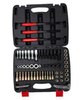 The Ultimate 61-Piece Thread Repair Kit With UNC UNF And Metric Sizes Plus Color Coded Silver Black Gold Tools For Heavy Duty Precision Fixes On Any Broken Bolt Or Screw. Open case with silver, black, and gold carbon steel chasers.