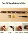 Dang Cute Flower Peg Wall Mount Coat Rack For Kids Crafted From Solid Walnut Wood Storage with installation steps and tools.