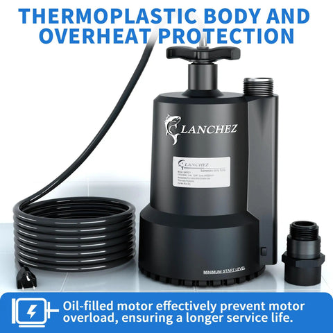 Half Horsepower Submersible Sump Pump 2450 GPH Water Transfer Pump Portable Electric For Hot Tubs Pools Basements Gardens Ponds