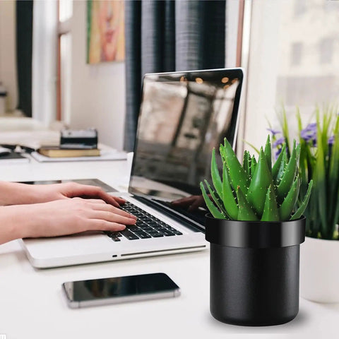 Two Layer Flower Pot Safe With Hidden Compartment Lock Box Realistic Looking Diversion Safe For Keys Money Jewelry Stash Hidden Safe Plant Pot Perfect For Concealing Valuables In Plain Sight Plants Not Included on a desk near a laptop in an office setting.