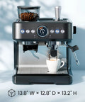 Next Level Semiautomatic Espresso Machine With Dual Boiler Built In Grinder And Precision Steam Wand For Killer Daily Grind Smooth Home Vibe Simultaneous Milk Frothing And Fast Shot Extraction with coffee beans and a cup.
