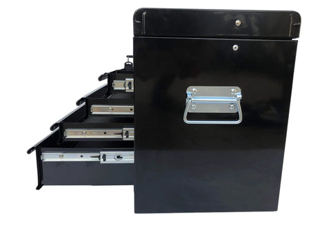 Side view of Portable Metal Tool Chest With 6 Drawers 24 Inch Cabinet Ball Bearing Drawer Slides Lockable Steel Tool Storage Box Organizer