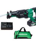36V MultiVolt Brushless Reciprocating Saw Kit With 18V 36V Battery, Rapid Charger, Curved Wood Blade, Carrying Bag displayed