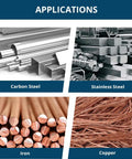 Image showing applications of Four And A Half Inch Grinder Cut Off Wheels For Pipeline Cutting Heavy Duty Type One Disc For Metal And Steel Including Stainless Steel With Seven Eighth Inch Arbor Hole Pack Of Twenty Five, featuring carbon steel, stainless steel, iron, and copper materials.
