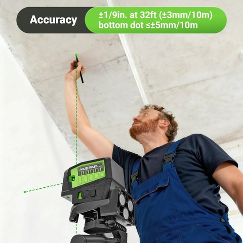 Man using 5 Point Self Leveling Laser Level With Plus Mode For Precise Plumb Dots And Level Lines 360 Degree Magnetic Base
