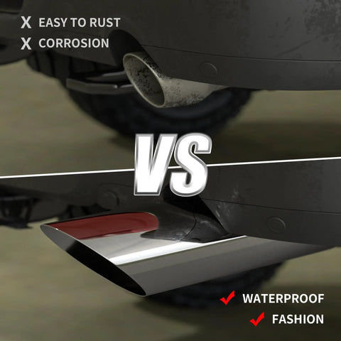 Comparison of rusted vs Two Pack 18 Inch Stainless Steel Exhaust Tips Weld On Universal For 2.5 Inch OD Tailpipes