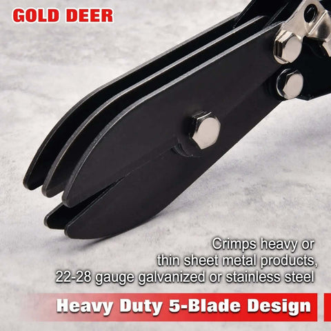 Five Blade Hand Crimper For 22 To 28 Gauge Sheet Metal Duct Work Downspout And Stove Pipe Crimp Tool close-up on blades