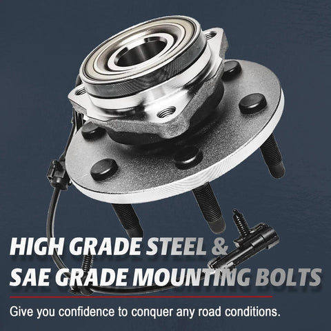 6-Lug Front Wheel Bearing Hub 4WD Replacement For 2002-2006 Chevy Avalanche 1500 Silverado Suburban Express GMC Sierra Yukon XL 1500 2500 And Cadillac Escalade EXT With ABS Sensor 515036 displayed showing high-grade steel and mounting bolts.
