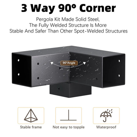 Beefed-Up Pergola Bracket Kit For 4x4 Posts 3 Way Right Angle Corner Brackets DIY Post Base Kit Easy Install Wood Beam Supports For Gazebos Patios And Outdoor Cabins