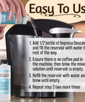 Person using Top Notch Coffee Machine Descaler For Keurig And Most Single Serve Espresso Makers 6 Pack 12 Uses Made In The USA.