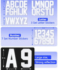 Reflective Mailbox Numbers And Letters Stickers Decals, 148-piece vinyl kit with 7 sheets 0-9, 3 sheets A-Z, 3-inch size.