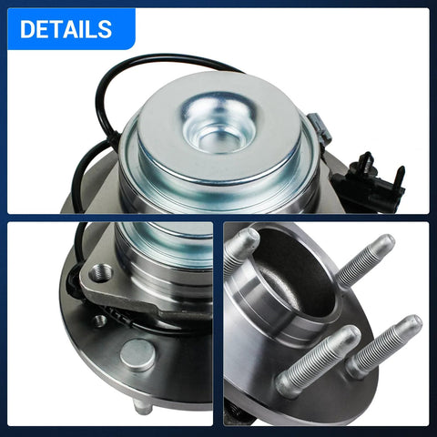 Close-up of front wheel bearing and hub assembly pair for 2WD GM full-size SUVs with ABS OEM grade fit for Cadillac Escalade ESV