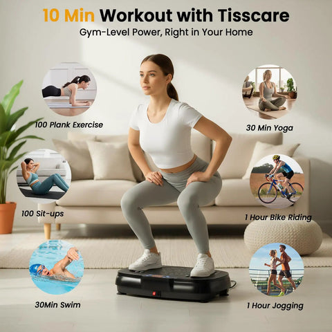 Woman squatting on Vibration Plate Exercise Machine For Home Fitness With Full Body Vibration, Weight Loss And Lymphatic Drainage, 400 lb Capacity