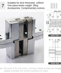 Built Tough Hidden Cabinet Hinges With Silky Smooth Glide Track For Folding Doors And Wood Boxes 180 Degree Swing Seamless Flush Install Satin Silver Finish Includes All Mounting Screws, close-up view showing designs and dimensions.