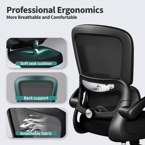 Ergonomic Office Chair With Adjustable Lumbar Support And Breathable Mesh Seat For All Day Comfort At Home Or In The Office Supports Up To 330 Lbs Ideal For Long Sessions And Pro Desk Work showing seat cushion, back support, and breathable fabric.