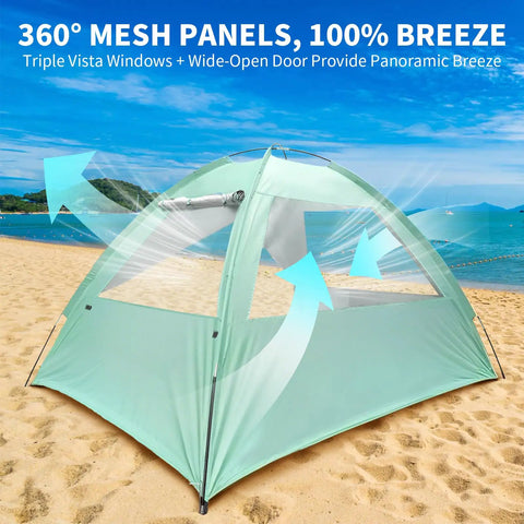 Ultra Spacious Beach Tent For 3 To 4 People With Easy Setup, UPF 50 Plus UV Protection, 95 Inches Long By 79 Inches Wide By 48 Inches High