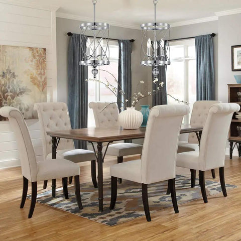 Chandelier Industrial Pendant Light With Chrome Finish, 3 Light Cylinder Metal Shade, in dining area with elegant decor
