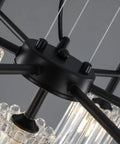 Close-up of Farmhouse Chandelier 7 Light Black Pendant Light With Glass Shade Dope Industrial Vintage Hanging Fixture
