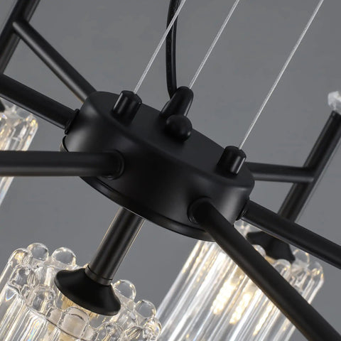 Close-up of Farmhouse Chandelier 7 Light Black Pendant Light With Glass Shade Dope Industrial Vintage Hanging Fixture