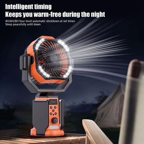 Portable Camping Fan With Built In Power Supply Three Speed Settings Lightweight ABS Plastic Body