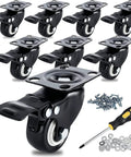 8 Pack 2 Inch Heavy Duty Swivel Plate Caster Wheels with Double Brake and PU Foam, includes screws and screwdriver