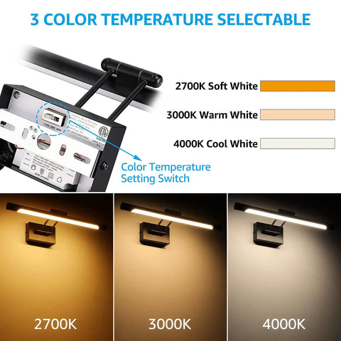 Adjustable LED Picture Light For Wall Art And Frames, Plug In Or Hardwired, CRI90, color temperature settings, 8W, Satin Nickel