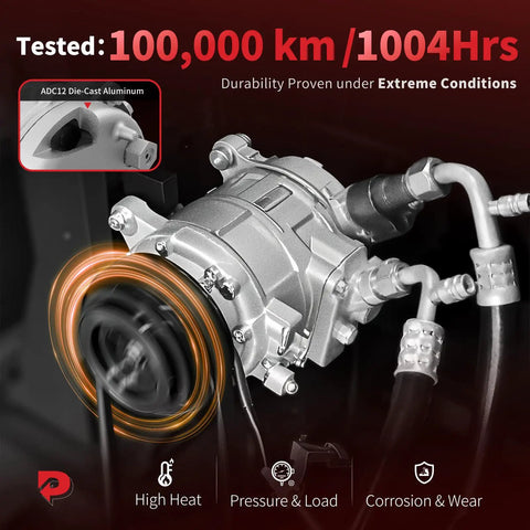 Keep Your Daily Driver Chillin And Stress Free With This Heavy Duty AC Compressor With Clutch Built For Nissan Altima And Rogue SL SV Models L4 2Point5 Gas Engines Straight Bolt Up Direct Fits Great close-up of ADC12 die-cast aluminum compressor components.