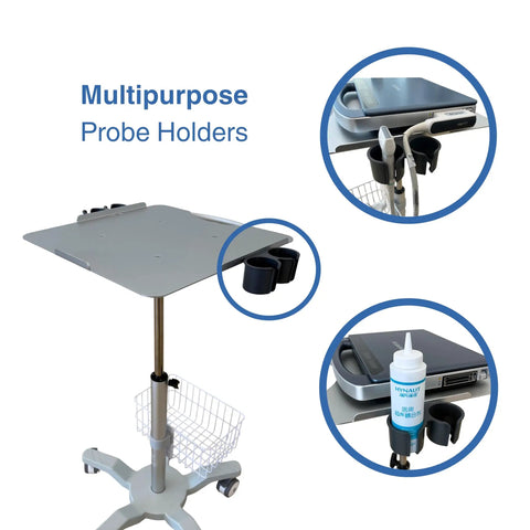 Must Have Height Adjustable Mobile Ultrasound Cart With Probe Holders Wire Basket And Lockable Wheels For Laptop Style Machines
