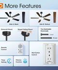 52 Inch Black Ceiling Fan With Lights Remote And Reversible Blades 3 CCT Dimmable Whisper Quiet DC Motor features diagram