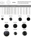 Diagram of 50 Pack Plastic Hole Plugs For Auto Body And Sheet Metal, showing various hole plug sizes and specifications.