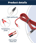 Front view: Temperature sensor replacement cable for Victron Energy inverter/charger; red/black wiring with ring terminals