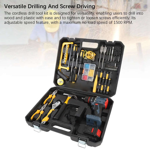 Heavy Duty Cordless Drill Set With 25 Adjustable Torque Settings And 1500 Rpm Lithium Battery Delivers Beefy Power for drilling and screw driving.