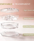 Five Compartment Chilled Serving Lazy Susan With Secure Hinged Lid, Divided Plastic Condiment Caddy parts view with transparent lid and trays.