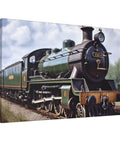 Steam Locomotive Train Canvas Wall Art 12 By 18 Inches Dope Living Room Decor Hanging Print For Bedroom Office Bathroom Aesthetic Wall Art Great For Gallery Wall Displays In Living Rooms Bedrooms Offices And More. features a detailed vintage green steam locomotive on rails.