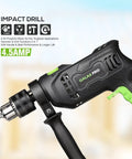 Side view of Beast Corded Hammer Drill With 4.5 Amp Motor 0 To 3000 RPM 1/2 Inch Keyed Metal Chuck 2 In 1, showing handle and chuck.