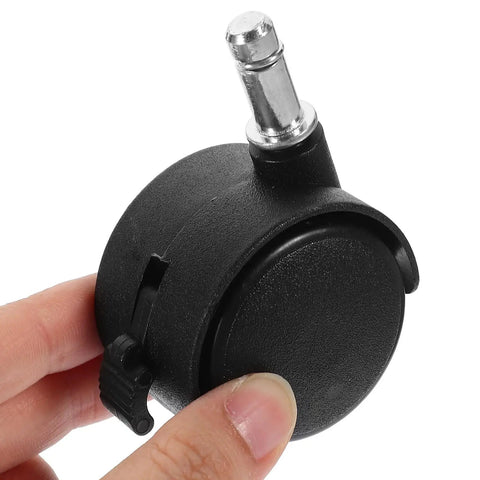 8 Pack Tough Nylon Stem Swivel Casters 1.5 Inch Zero Scratch Twin Wheels showing a single black nylon swivel caster with brake.