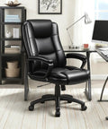 Leather Office Chair With Ergonomic Lumbar Support And Adjustable Armrests in a home office setting