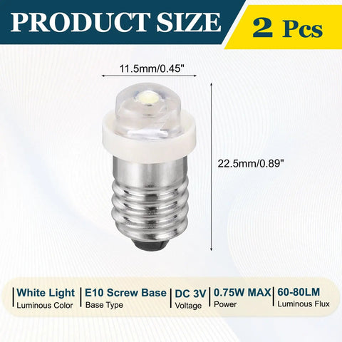 Top Shelf E10 Screw Base LED Bulbs Two Pack For Tiny Flashlights And Snappy Hobby Fixes Featuring Sweet Mini Indicators size details