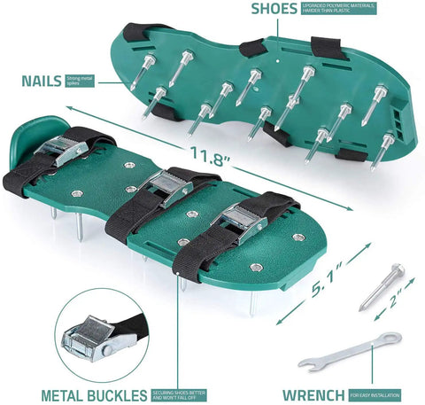 Lawn Aerator Shoes For Grass Health And Soil Ventilation Yard Aeration Tool With 3 Adjustable Straps And Heavy Duty Buckles