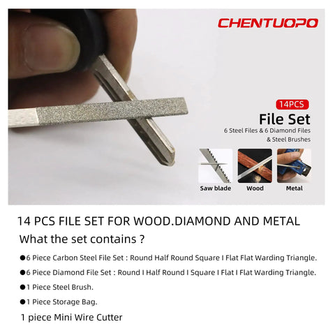 Close-up of hands holding steel file from the All In One Do It Yourself File Set With Six Steel Files And Six Diamond Files For Pro Grade Precision