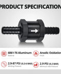 EVIL ENERGY 3/8 in fuel inline check valve, black anodized aluminum 6061-T6, 2-pack