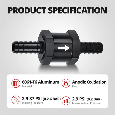 EVIL ENERGY 3/8 in fuel inline check valve, black anodized aluminum 6061-T6, 2-pack