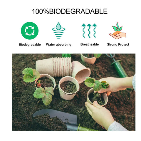Child planting seedlings in 200 Pack 3.15 Inch Biodegradable Peat Pots For Seedlings With 200 Plant Labels Outdoor Garden Germination Starter Kit
