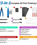 Beast 23 In 1 Deburring Kit For 3D Printing With Four Blades And Diamond Files Set layout with tools and sandpaper.