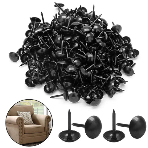 Top Shelf Metal Upholstery Tacks Legit Black Thumb Nails For Vintage Furniture Upkeep And Diy Room Decor Solid 200 Piece Set, black tacks piled high.